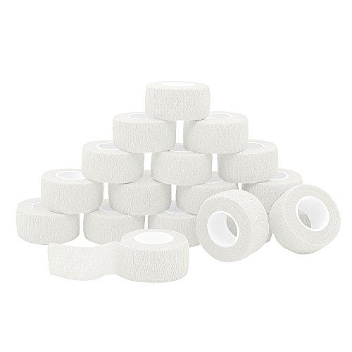 Tocone 18 Rotoli Benda Elastica Bendaggio Adesiva Coesiva Benda Nastro Elastico Autoadesivo Salvapelle Sport Nastro Bendaggio Sportivo per Mani, Piedi, Ginocchia, Braccia 2.5cm x 4.5m (Bianco)