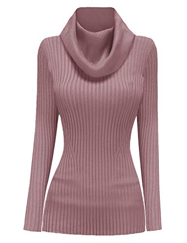 Image of v28 Women's Stretchable Cowl Neck Knit Long Sleeve Slim Fit Bodycon Sexy Sweater