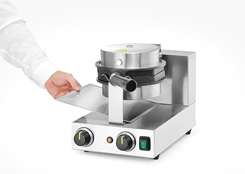 HENDI Bubble-Waffeleisen, drehbare Waffeleisen, mit Tropfschale, Temperaturbereich: 50° bis 210°C, Telfon Antihaftbeschichtung, Waffelmaker, 220-240V/1500W, 255x560x(H)318mm, Edelstahl