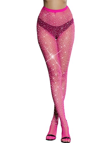 VINICUNCA Fishnet Stockings for Women Sparkly Rhinestone Fishnet Tights Multi Pack (US, Alpha, Medium, X-Large, Regular, Regular, Rose-mini Grid)