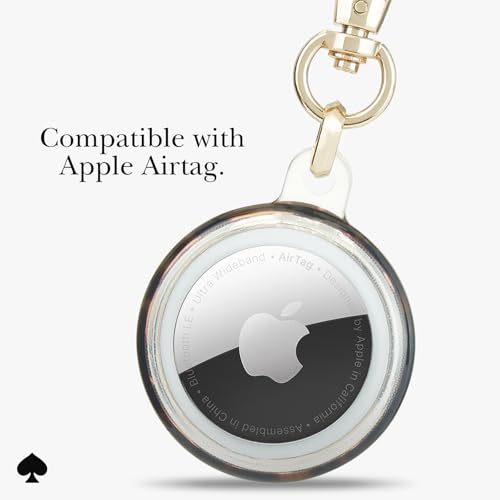 Image of kate spade new york AirTag Holder with Gold Ring Clip - Tortoiseshell | Stylish, Anti-Scratch, and Protective Case for Apple AirTag - Attaches Securely to Bags, Luggage, Keys, Purse, Totes & More