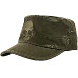 M MOACC Men Cotton Military Caps Cadet Hat Unique Skull Design Vintage Flat Top Army Cap Green