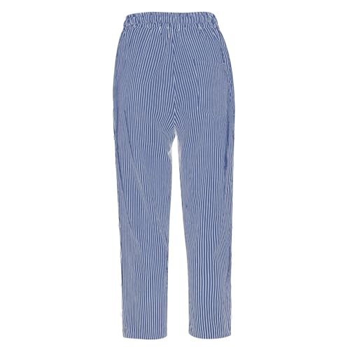 Striped Linen Pants Women Linen Capri Pants 2025 Lightweight Spring Summer Pants for Women Ladies Pinstripe Pant4