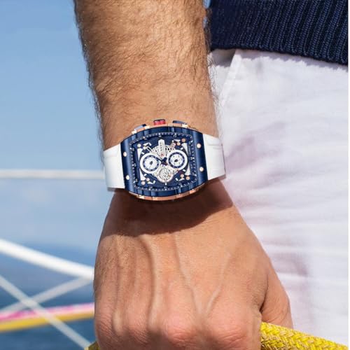 Image of FORSINING Men's Chronograph Sport Watch Waterproof Military Watches for Men Analog Quartz Wristwatch with Date Display Silicone Strap Outdoor Clock