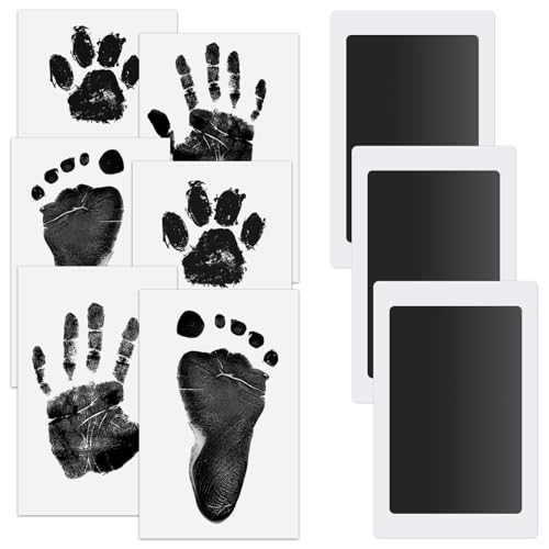 Soodyoow 3 Pcs Empreinte Main Pied Bebe, Kit Empreinte Pieds et Mains Bébé, Kit Empreinte Bébé, Encre Empreinte Bébé, Empreinte Chien, Empreinte Chat, Kit pour Empreinte Animaux, Noir