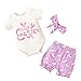 Bebé Manga Corta Letras de Huevos de Pascua Mameluco con Volantes + Shorts de Conejito + Conjunto de Tres Piezas con Lazo para el Cabello(D,9-12 Meses)