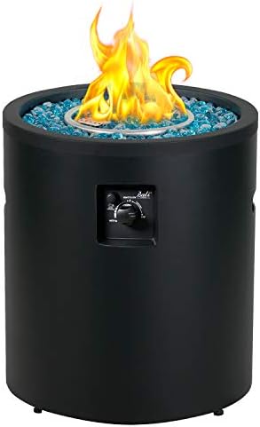 BALI OUTDOORS Gas Fire Pit Propane Fire Column, 23 Inch Cylinder Firepit, 50,000BTU Round Fire pits, Patio Fire Place W/ 22lb Blue Fire Glass, Black