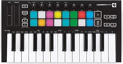 Novation Launchkey Mini [MK3] — Controlador de teclado MIDI de 25 teclas portátil con USB e integración de DAW. Modo de acordes fijos y arpegiador — para producción musical