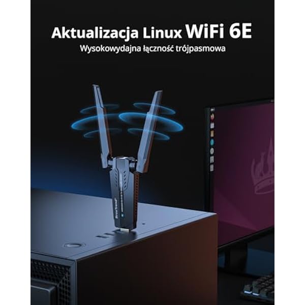 BrosTrend AXE5400 Трехдиапазонный USB WiFi Linux адаптер для Ubuntu, Mint, Debian, Kubuntu, Zorin, Windows и т.д. Linux совместимый WiFi адаптер 6 ГГц / 5 ГГц / 2.4 ГГц, Wi-Fi 6E Dongle