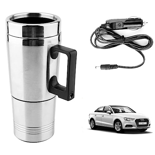Image of Oshotto 12V Stainless Steel Car Heating Kettle /Mug, Travel Friendly electric Tea /Coffee maker Compatible with Audi A3 (300ml) - Silver