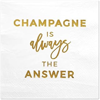 Andaz Press Champagne, Funny Quotes Cocktail Napkins, Gold Foil, Bulk 50-Pack Count 3-Ply