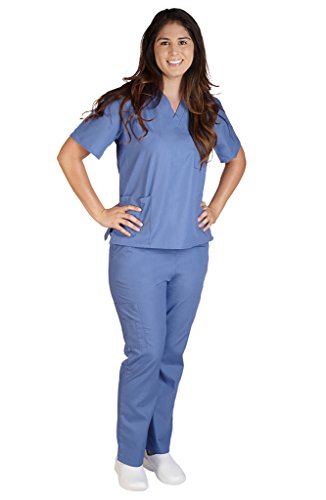 M&M SCRUBS Women Scrub Set Medical Scrub Top and Pants XXXL Ceil Blue
