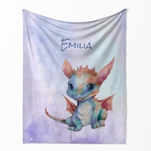 fotobar Wohndecke mit Namen personalisierbar, Kuscheldecke, Namensdecke mit Drachen, Geschenkidee Geburtstag Motiv Drache 1 125 x 155 cm