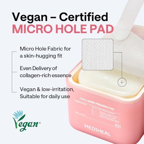 MEDIHEAL Collagen Firming Toner Pad – Korean Skincare, 98% Vegan Collagen with Retinol & 7 Peptides, Firming, Plumping & Wrinkle Care, Micro-Hole Fabric, 100 Pads — view 5