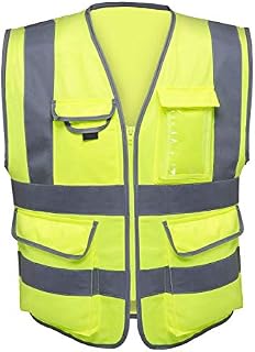 Neiko 53993A High Visibility Safety Vest with 7 Pockets and Zipper, Neon Yellow