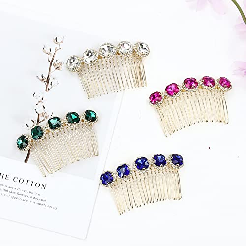 4 Pack Jeweled Gems Crystal Rhinestone Glitter Sparkly Metal Side Hair Combs With Long Teeth Slide Hair Clips Barrettes French Twist Bun Chignon Thin Thick Hair Holder Accessories For Women #TOP6