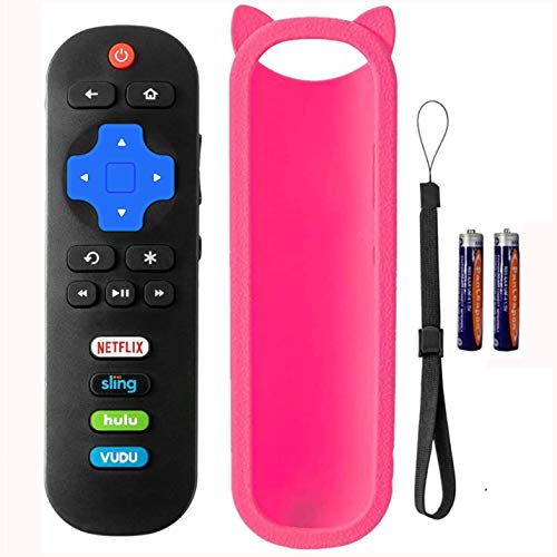 Bedycoon Replacement Remote Compatible with Sanyo roku TV FW32R19F FW32R18FC FW40R48FC and Pink Remote Case with Batteries
