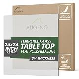Augeno 24 inch Square 1/4' (6 mm) Thick Flat Polished Edge Glass Table Top with 6 Bumpers - Tempered, Scratch Resistant & Safety Replacement Glass Designed for Dining, Coffee, Patio & End Tables
