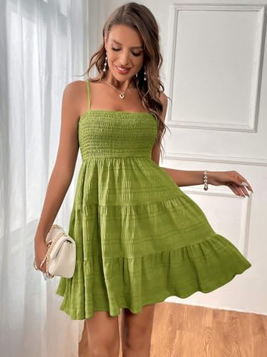 Image of SKAYS Womens Cami Mini Dress Smock Casual A Line Swing Sundress Summer Sleeveless Solid Ruffle Hem Short Dresses