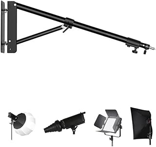 حامل ذراع معدني بدوران مرن بزاوية 180 درجة، حامل يثبت على الحائط للتصوير وتسجيل الفيديوهات وجلسات التصوير، أضواء وامضة أحادية، حامل متوافق مع سوفت بوكس والشماسي العاكسة وحلقة الإضاءة، أقصى طول 1.80 م