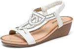 AMOJI Women's Dressy Wedge Sandals Ankle Strap Dress Sansdals Shoes With Elastic Strap FZ609