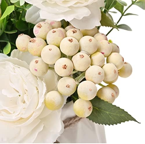 Artificial Flowers with Vase, Realistic Hydrangea Roses Silk Flower Arrangements Fake Eucalyptus Plants in Pot for Home Decoration Wedding Table Centerpiece Living Room Bedroom Office Party Decor