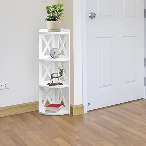Nhz Corner Shelf Stand, Wood Corner Bookshelf, Corner Bookcase And Plant Stand (White, 4 Tier) #TOP7