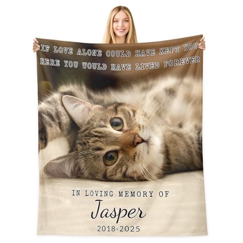 Personalized Pet Memorial Throw Blanket with Photo Pet Memorial Gifts for Dogs Cats Loss of Dog Sympathy Gift Custom Picture Remembrance Blankets Pet Loss Gifts Bereavement Grief Condolence Gifts