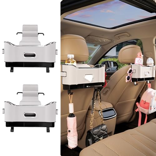 【新型多機能】車用シートバック収納ボックス に適用トヨタハイエース H200系 後部座席収納ボックス ティッシュボックス 車 ドリンクホルダー フック2個付き 吊り下げ 収納バッグ 傘保管場所 大容量 防水防汚 小物入れ 省スペース 簡単取付 カー用品(白