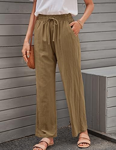 Yuson Girl Linnen damesbroek, zomer, strandbroek, casual elastische taille, taps toelopende broek met trekkoord zakken, harembroek, lichtgewicht loungebroek voor vakantie, Zwart, XXL