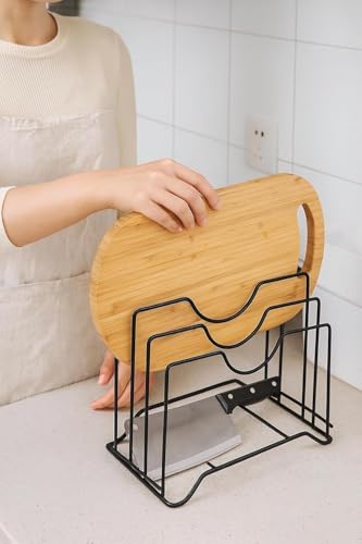 Image of Countertop Plate Stand - 4-Section Dish Rack Organizer for Kitchen, Durable Iron Rack, Space-Efficient Black Dish Holder (9 x 7 x 8.5 Inches)
