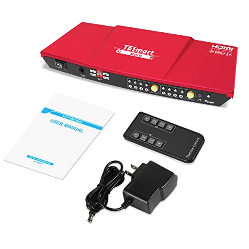 Tesmart 4X2 Hdmi Matrix Switch Splitter, 4K@60Hz Hdmi Switcher Box, 4 In 2 Out With Ir Remote Controller Supports Hdcp 18Gbps, Ultra Hd 4K X 2K, 3D, 1080P, Edid, Hdr Dolby Vision (Red) #TOP5