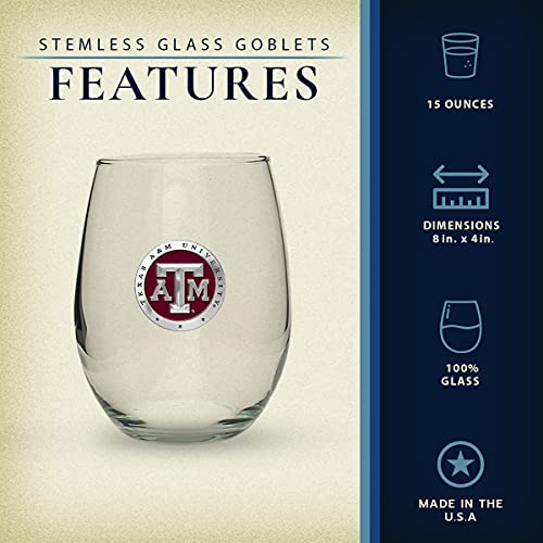Heritage Pewter Texas A&M Stemless Glass Goblets – Set Of 2 | 15 Oz Goblet Wine Glasses | Expertly Crafted Pewter Glass #TOP2