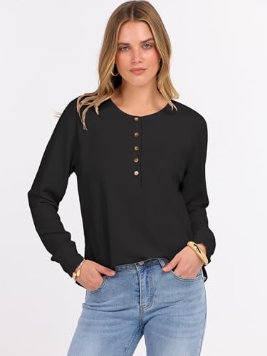 Image of ANRABESS Women's Waffle Knit Henley Top Long Sleeve Shirts