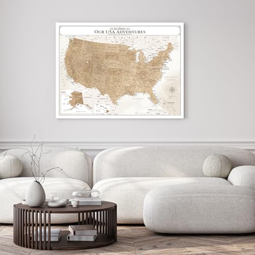 Image of IPIC - Vintage US Map for Travel, Pin Board Canvas Wall Art, Travel Map with Pins Included, Ready to Hang for Home or Office, 40x30 Inch