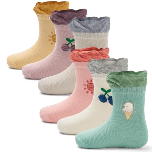 Baby Boys Socks Cotton Crew Toddler Socks with Grips Anti Skid Bottom Socks 6 Pack