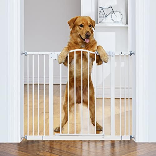 InnoTruth 29-39.6" Baby Gate for Pets, Auto Close Both Sides Dog Gate with One-Hand Opening, 30" Tall Safety Gates for Stairs, Hallways, Bedrooms, Wall Pressure Mount No Drill, White