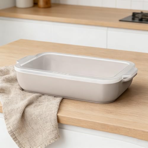 9”x13” Stoneware Baker with BPA/BPS-Free Plastic Lid, Porcini Taupe, Even Heat Distribution Bakeware, Chip & Stain Resistant, /Freezer/Dishwasher Safe, 2026 New, Kitchen Essential