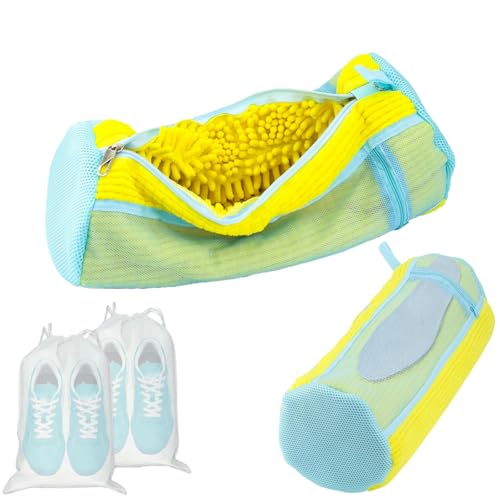 Laundry Shoe Bag Trainer Washing Machine Bag 2 Pack Shoe Washing Machine Bag 360Deep Clean for Tennis Shoes Sneakers and Slippers Includes 2 Shoe Storage Dust Bags (Yellow)