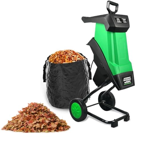 Trituradora y astilladora eléctrica de jardín de 2400 W - Trituradora de hojas y ramas de alta velocidad de 4500 RPM con bolsa recolectora de 50 L y capacidad de corte de 39 mm