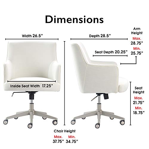 Tommy Hilfiger Belmont Home Office Chair Adjustable Height And 360 Swivel For Computer Desk, Stainless Steel Base With Smooth Rolling Casters, Twill Fabric Upholstery, Ivory #TOP1