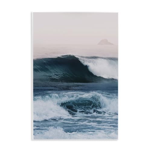 Stupell Industries Crashing Surf Waves Ocean Beach Scene Distant Cliffs, Designed by Ian Winstanley Wall Plaque, 10 x 15, Blue