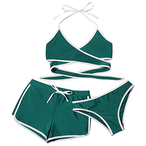 Maiô feminino de três peças frente única com short esportivo maiô triangular frente única com calcin