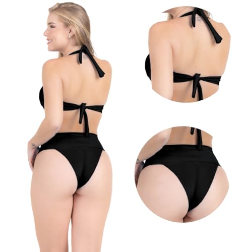 Bikini Top Retrô Aro Meia Taça Hot Pant Cintura Media Feminino Alta Sustentação Textura Brilhante Ca