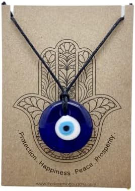 Blue Glass Evil Eye Pendant Necklace - Adjustable Protection Amulet
