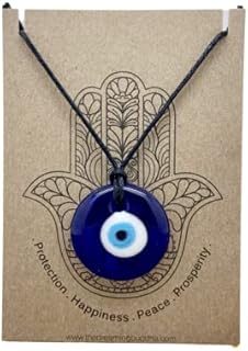 Blue Glass Evil Eye Pendant Necklace - Adjustable Protection Amulet