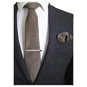RBOCOTT Solid Color Wool Tie and Pocket Square, Tie Clip Set for Men