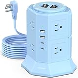 Surge Protector Power Strip Tower with 8 AC Outlets 4 USB Ports(2 Type C), 6.5 FT Ultra Flat Extension Cord with Multiple Outlets, Charging Station with Surge Protection for Family, Office, Dorm