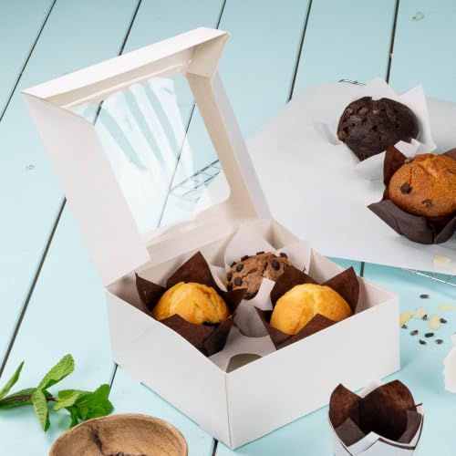 BIOZOYG 100 pièces boîte à cupcakes, lot de 4, à fenêtre blanc – vue 2