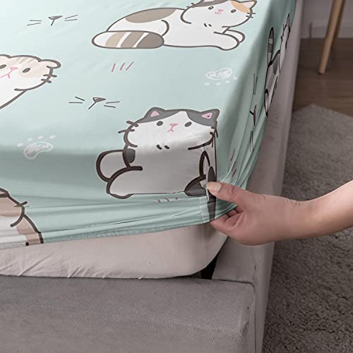 Ailonen Cat Fitted Sheet, Cat Themed Bed Sheets For Girls Kids,Twin Sheet Set Cat For Teens,Bedsheets,Bedding Decor Set (1 Fitted Sheet And 2 Pillow Case,3 Piece) #TOP1
